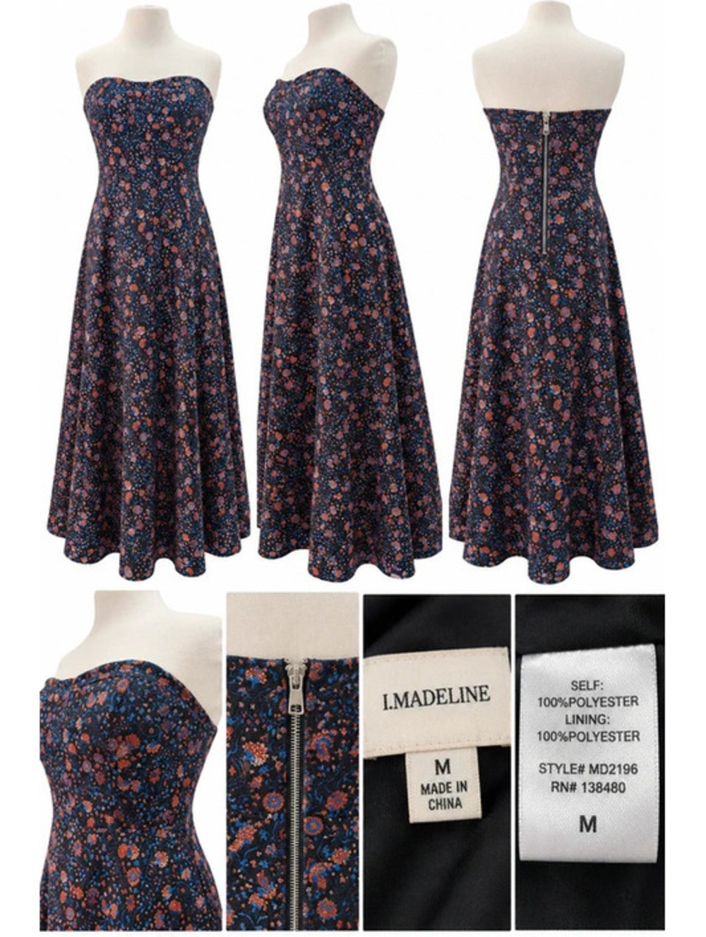 I. Madeline Floral Strapless Maxi Dress | Medium